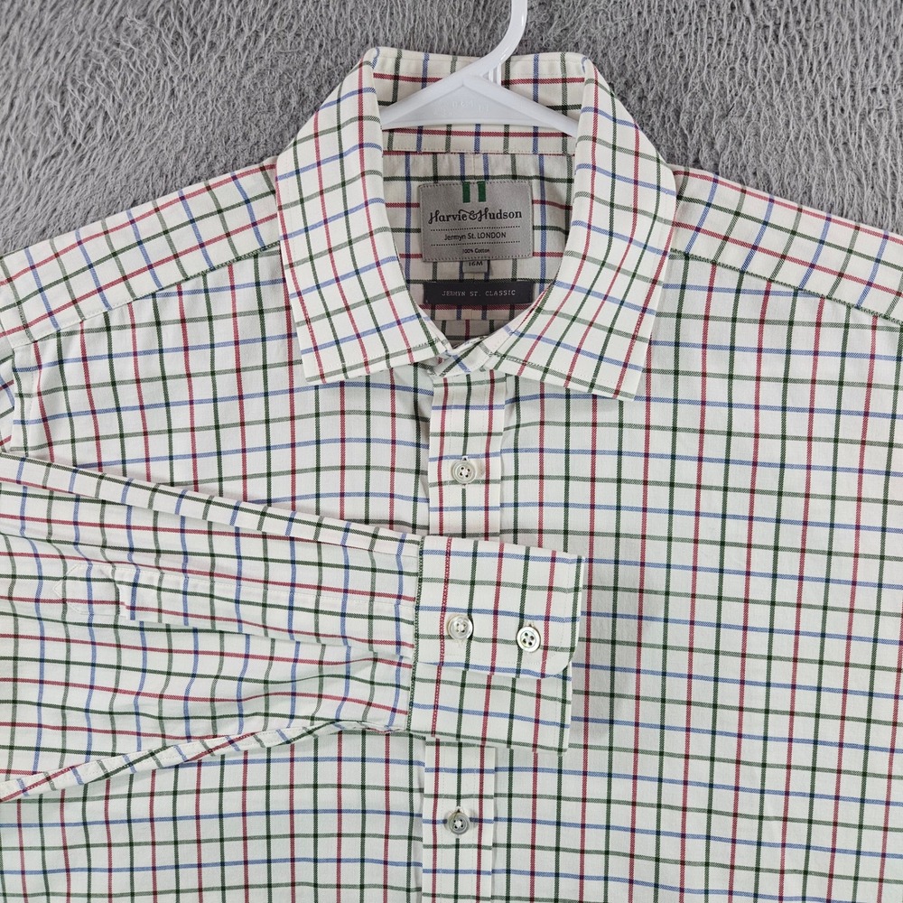 Harvie & Hudson Jermyn St London Mens 16M Tattersall Cotton Dress Shirt Multi